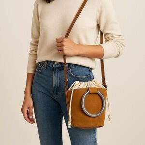 Banana Republic Suede Ring-Handle Bucket Bag –Camel Tan Adjustable Crossbody